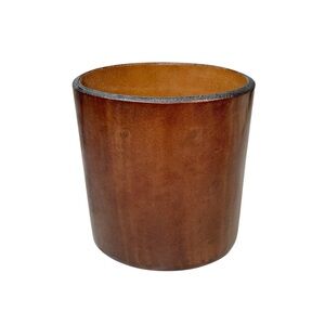 Vintage Brown Italian Leather Oval Desk Caddy Pencil Holder Papini Firenze Italy